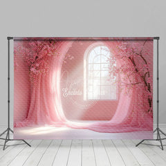 Aperturee - Aperturee Sweet Baby Pink Floral Arch Window Wedding Backdrop