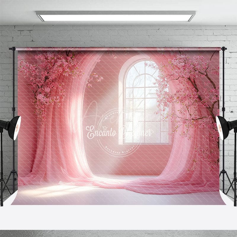 Aperturee - Aperturee Sweet Baby Pink Floral Arch Window Wedding Backdrop