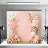 Aperturee - Aperturee Sweet Baby Pink Floral Balloon Cake Smash Backdrop