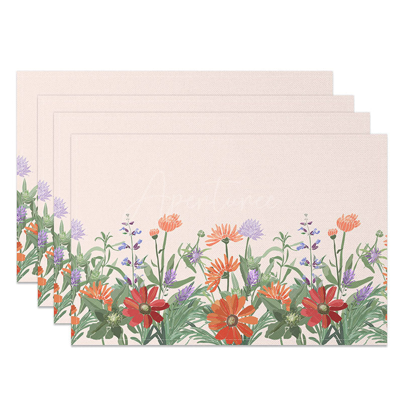 Aperturee - Aperturee Sweet Baby Pink Floral Placemats Set of 4 for Spring Baby Shower and Girls Birthday Party Table Decor