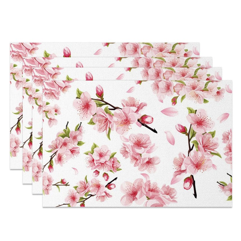Aperturee - Aperturee Sweet Baby Pink Peach Blossom Set of 4 Placemats