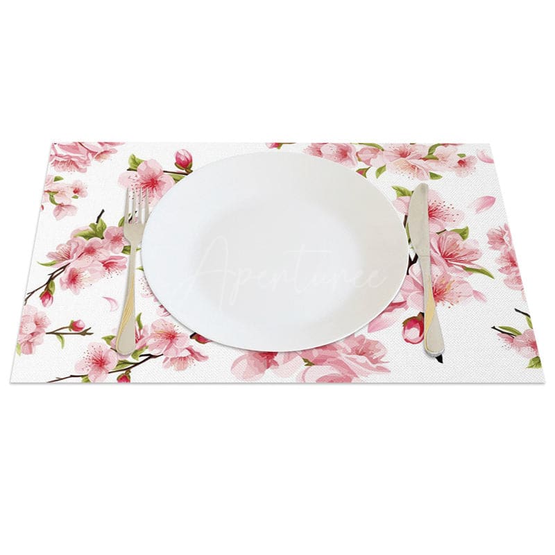 Aperturee - Aperturee Sweet Baby Pink Peach Blossom Set of 4 Placemats