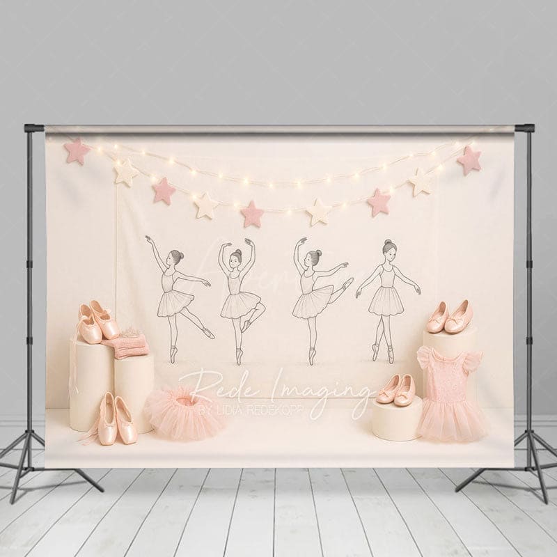 Aperturee - Aperturee Sweet Ballerina Pink Star Lights Cake Smash Backdrop