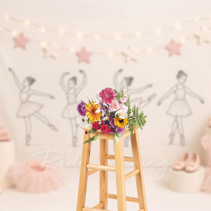 Aperturee - Aperturee Sweet Ballerina Pink Star Lights Cake Smash Backdrop