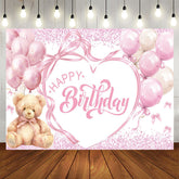 Aperturee - Aperturee Sweet Balloon Teddy Bear Bow Happy Birthday Backdrop
