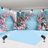 Aperturee - Aperturee Sweet Blue Floral Arch Curtain Room Set Backdrop