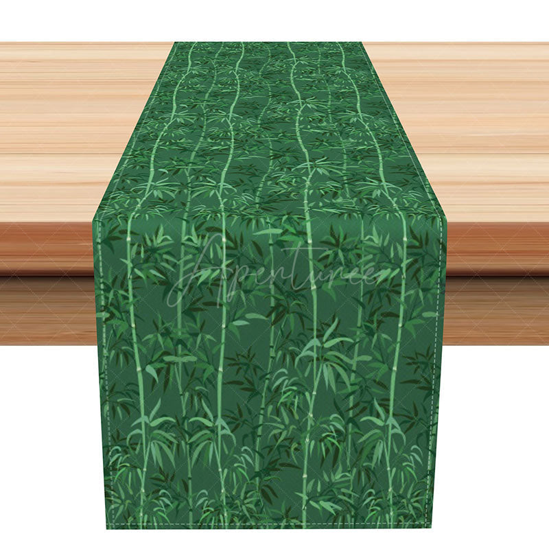 Aperturee - Aperturee Sweet Boho Bamboo Forest Table Runner Fresh Green Spring Vibe Zen Garden Themed Kitchen or Dining Room Decor