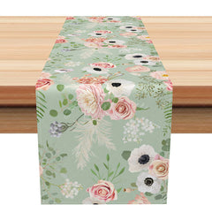 Aperturee - Aperturee Sweet Boho Floral and Leaves Table Runner Fine Art Botanical Design Fresh Autumn Kitchen or Dining Room Decor