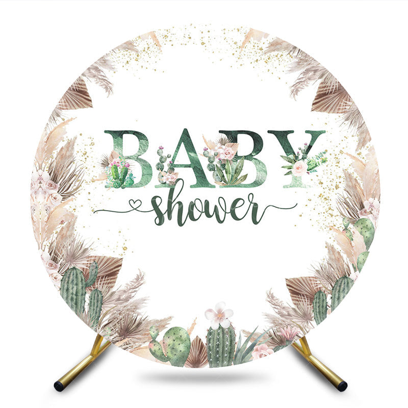 Aperturee - Aperturee Sweet Boho Floral Elegant Round Baby Shower Backdrop