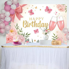 Aperturee - Aperturee Sweet Bows Butterfly Cheers To Birthday Backdrop