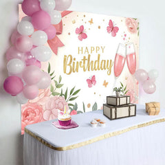 Aperturee - Aperturee Sweet Bows Butterfly Cheers To Birthday Backdrop