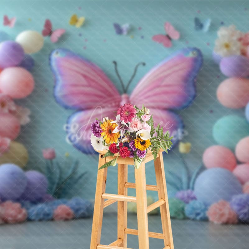 Aperturee - Aperturee Sweet Butterfly Balloons Floral Cake Smash Backdrop