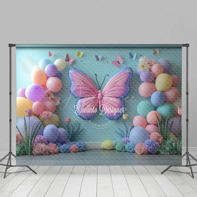 Aperturee - Aperturee Sweet Butterfly Balloons Floral Cake Smash Backdrop