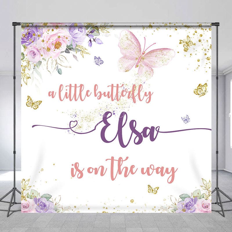 Aperturee - Aperturee Sweet Butterfly Floral Custom Baby Shower Backdrop