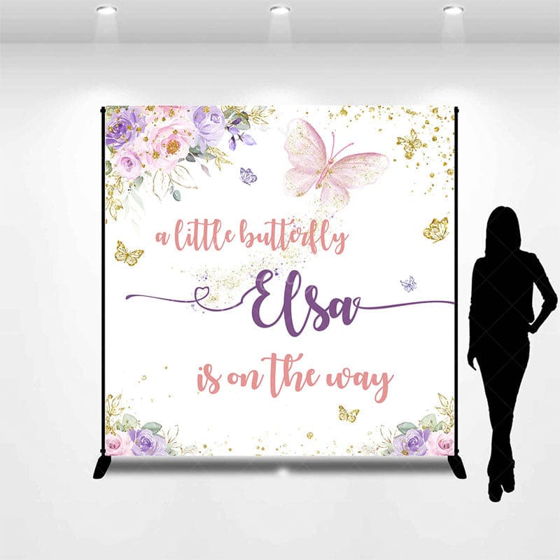 Aperturee - Aperturee Sweet Butterfly Floral Custom Baby Shower Backdrop