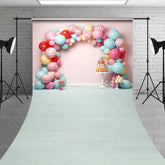 Aperturee - Aperturee Sweet Candy Balloon Arch Cake Smash Sweep Photography Backdrop Pastel Lollipop Party Blue Floor Photo Prop