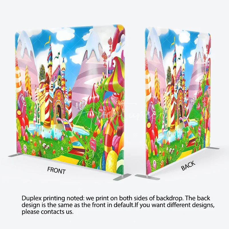 Aperturee - Aperturee Sweet Candy Castle Tension Fabric Backdrop Colorful Lollipop Rainbow Decor Fantasy Land Theme Background for Birthday