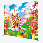 Aperturee - Aperturee Sweet Candy Castle Tension Fabric Backdrop Colorful Lollipop Rainbow Decor Fantasy Land Theme Background for Birthday
