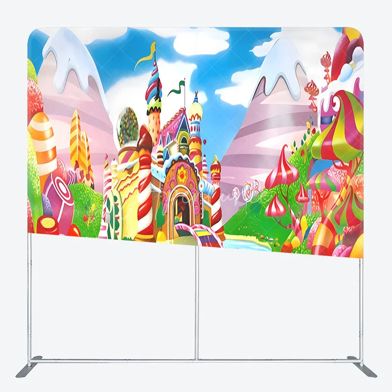 Aperturee - Aperturee Sweet Candy Castle Tension Fabric Backdrop Colorful Lollipop Rainbow Decor Fantasy Land Theme Background for Birthday