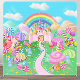 Aperturee - Aperturee Sweet Cartoon Candyland World Square Tension Backdrop