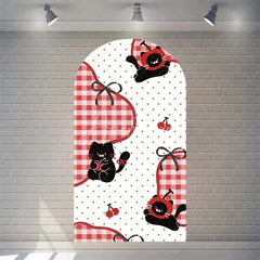 Aperturee - Aperturee Sweet Cherry and Pink Bows Baby Shower Arch Backdrop Heart Pattern Girl Birthday Party Decoration