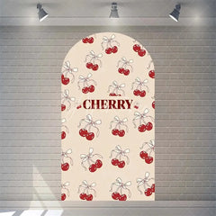 Aperturee - Aperturee Sweet Cherry and Pink Bows Baby Shower Arch Backdrop Heart Pattern Girl Birthday Party Decoration