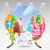 Aperturee - Aperturee Sweet Christmas Candy Land Round Backdrop with Whimsical Cupcakes Gingerbread and Gifts