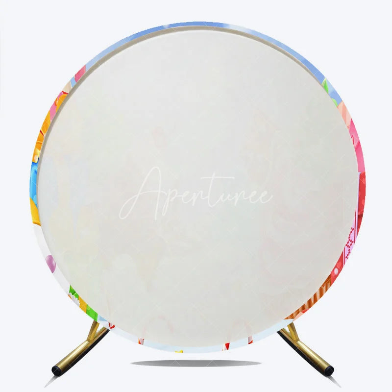 Aperturee - Aperturee Sweet Christmas Candy Land Round Backdrop with Whimsical Cupcakes Gingerbread and Gifts
