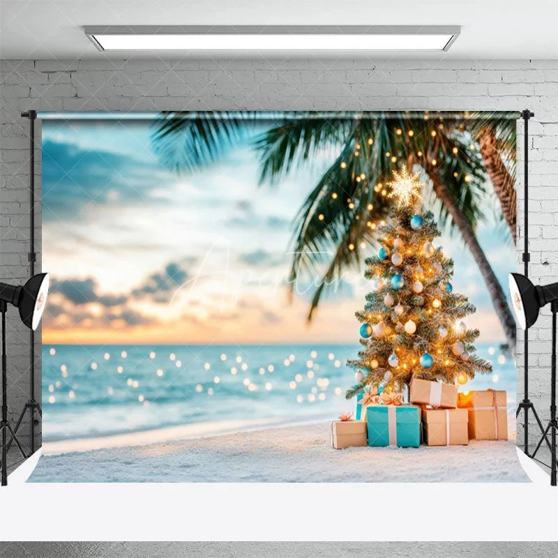 Aperturee - Aperturee Sweet Coconut Tree Beach Christmas In July Backdrop
