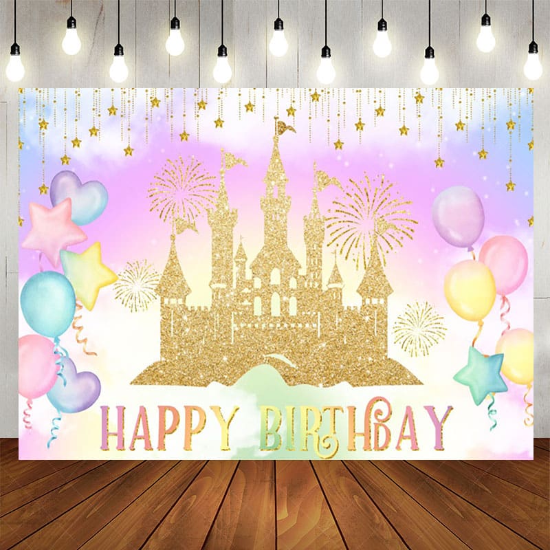 Aperturee - Aperturee Sweet Color Balloon Castle Happy Birthday Backdrop