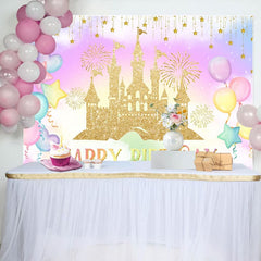Aperturee - Aperturee Sweet Color Balloon Castle Happy Birthday Backdrop