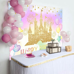 Aperturee - Aperturee Sweet Color Balloon Castle Happy Birthday Backdrop