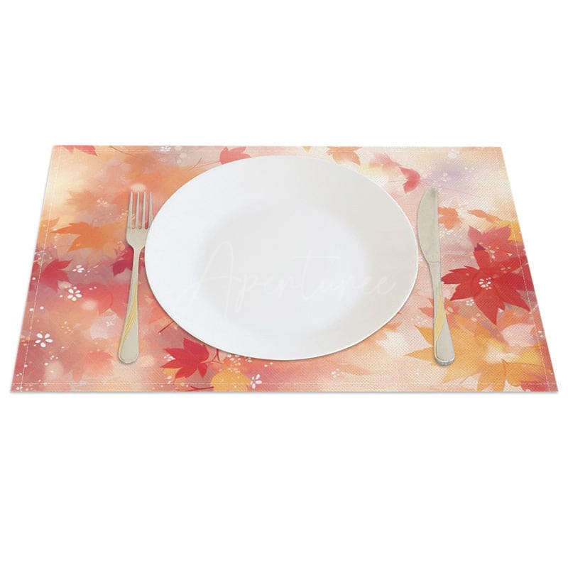 Aperturee - Aperturee Sweet Color Bokeh Maple Leaves Set of 4 Placemats