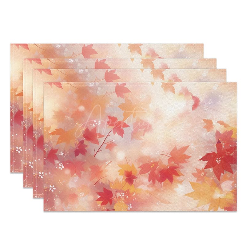 Aperturee - Aperturee Sweet Color Bokeh Maple Leaves Set of 4 Placemats