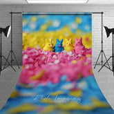 Aperturee - Aperturee Sweet Colorful Bunny Candies Easter Backdrop Pink Floral Sprinkles Macro Sweep Portrait Studio Background