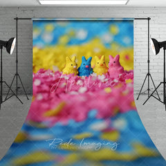 Aperturee - Aperturee Sweet Colorful Bunny Candies Easter Backdrop Pink Floral Sprinkles Macro Sweep Portrait Studio Background