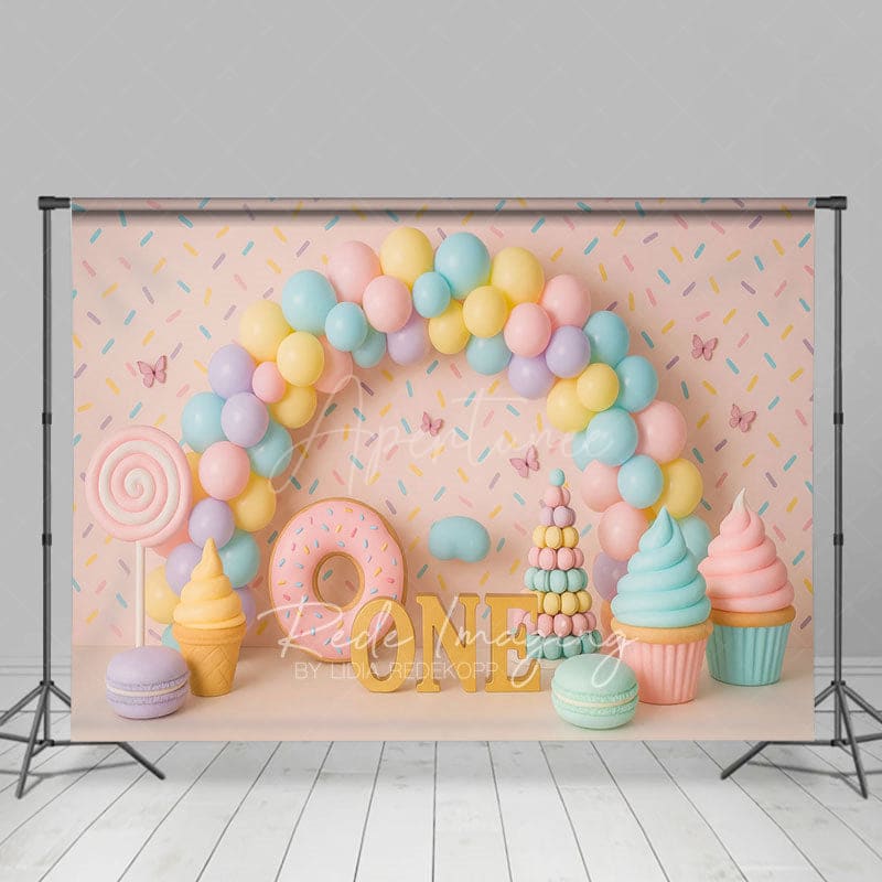 Aperturee - Aperturee Sweet Donut Dessert Balloon Arch Cake Smash Backdrop
