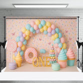 Aperturee - Aperturee Sweet Donut Dessert Balloon Arch Cake Smash Backdrop