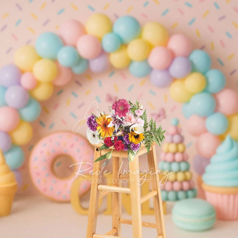 Aperturee - Aperturee Sweet Donut Dessert Balloon Arch Cake Smash Backdrop
