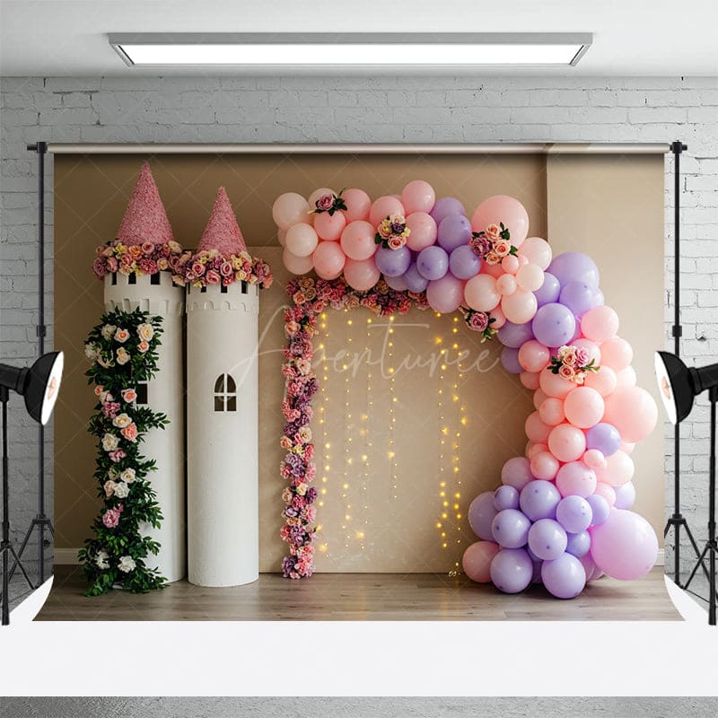 Aperturee - Aperturee Sweet Double Castle Floral Balloon Wedding Backdrop
