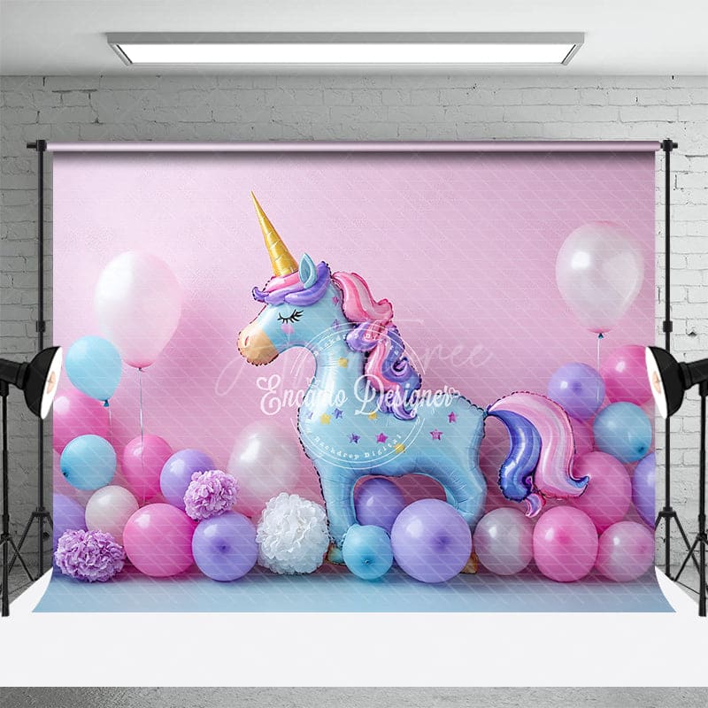 Aperturee - Aperturee Sweet Floral Balloon Unicorn Cake Smash Backdrop