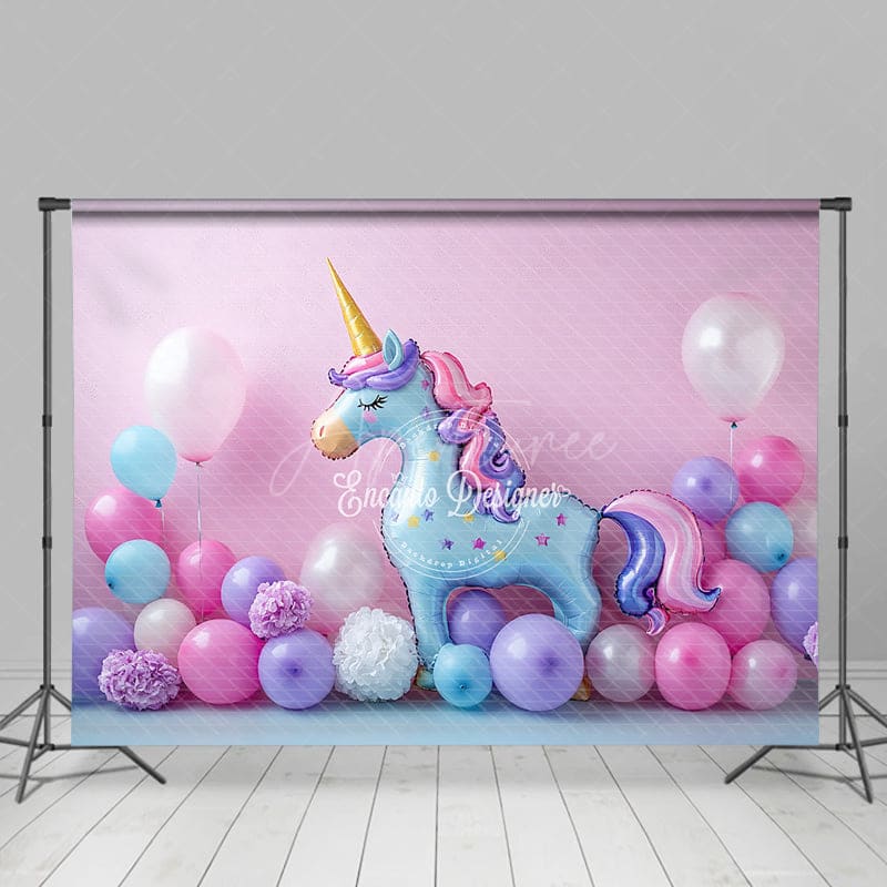 Aperturee - Aperturee Sweet Floral Balloon Unicorn Cake Smash Backdrop
