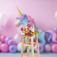 Aperturee - Aperturee Sweet Floral Balloon Unicorn Cake Smash Backdrop