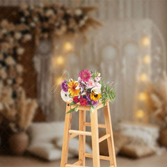 Aperturee - Aperturee Sweet Floral Boho Indoor Lights Wedding Backdrop