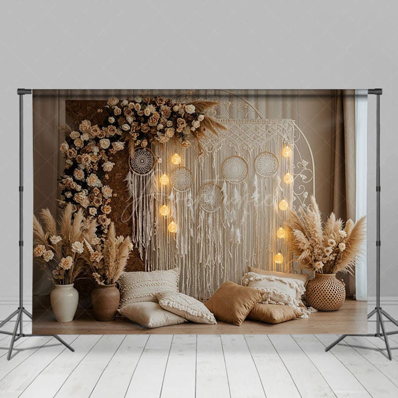 Aperturee - Aperturee Sweet Floral Boho Indoor Lights Wedding Backdrop