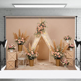 Aperturee - Aperturee Sweet Floral Boho Nude Wall Sweet Wedding Backdrop
