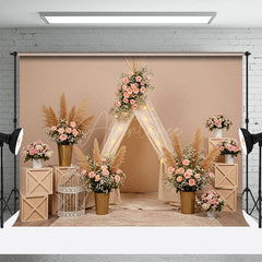Aperturee - Aperturee Sweet Floral Boho Nude Wall Sweet Wedding Backdrop