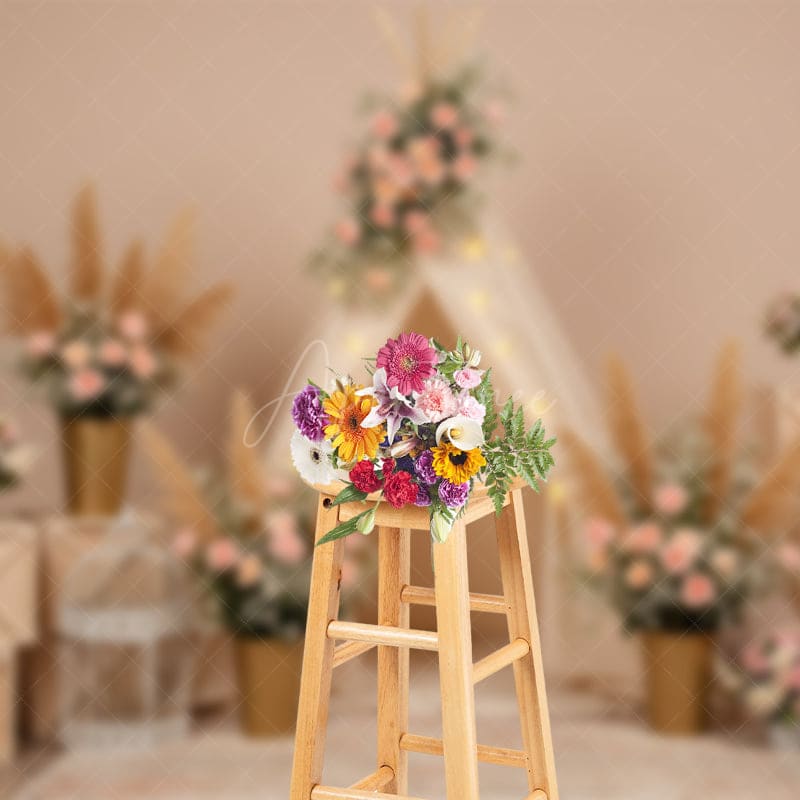 Aperturee - Aperturee Sweet Floral Boho Nude Wall Sweet Wedding Backdrop