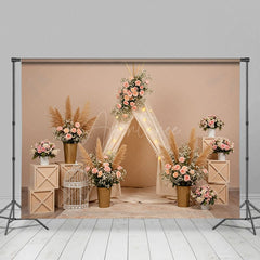 Aperturee - Aperturee Sweet Floral Boho Nude Wall Sweet Wedding Backdrop