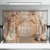 Aperturee - Aperturee Sweet Floral Boho White Curtain Wedding Backdrop